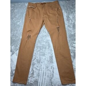 Kleep Mens Distressed Love Yourself Denim Jeans 38x32 Tobacco Brown Streetwear